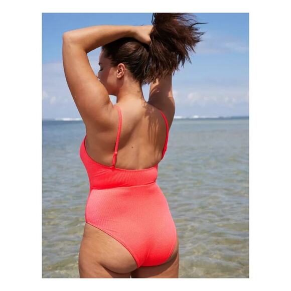 NWT Aerie Shine Pique Twist Scoop One Piece Swimsuit Pink Sprinkle Swim Size XS - Picture 2 of 7